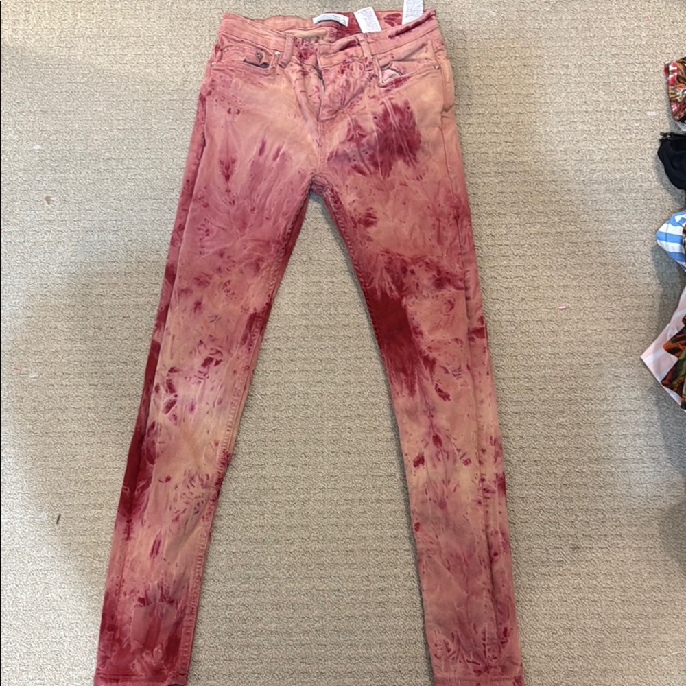 Zara Woman Red Tie-Dye Jeans